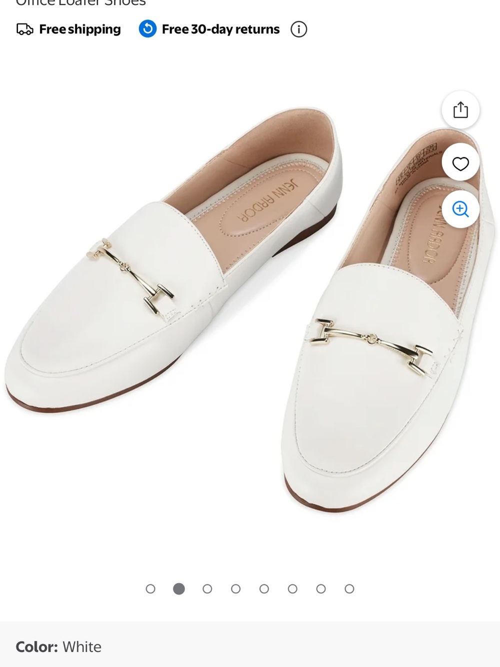 Jenn Ardor White Leather Loafers for women size US 7.5